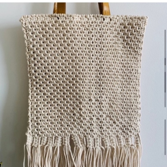 NEW Boho Chic Macrame Woven Shoulder Fringe Shopper Tote Bag - Picture 8 of 16